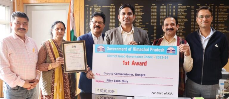 Kangra: लगातार तीसरी बार ‘गुड गवर्नेंस’ में अव्वल रहा कांगड़ा, सुशासन सूचकांक में 50 लाख का पुरस्कार प्राप्त