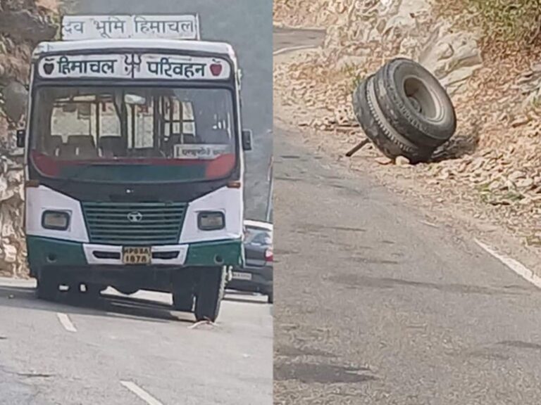 Himachal: होली से चंबा आ रही HRTC की चलती बस के टायर खुले, बाल–बाल बची 35 सवारियां। Himachal: होली से चंबा आ रही HRTC की चलती बस के टायर खुले, बाल–बाल बची 35 सवारियां।