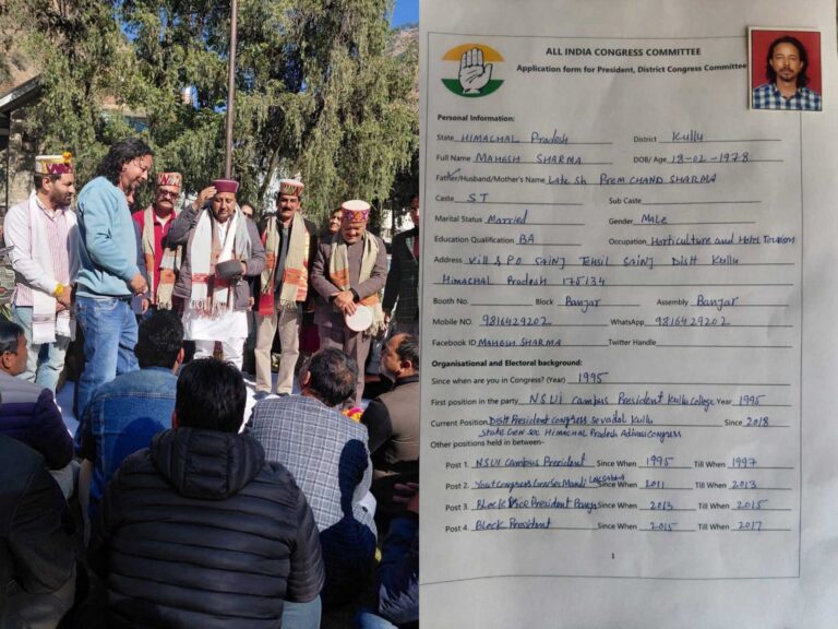 Kullu: कुल्लू कांग्रेस में नई हलचल! जिलाध्यक्ष पद की दौड़ में महेश शर्मा सबसे आगे, कार्यकर्ताओं ने जताया भारी समर्थन