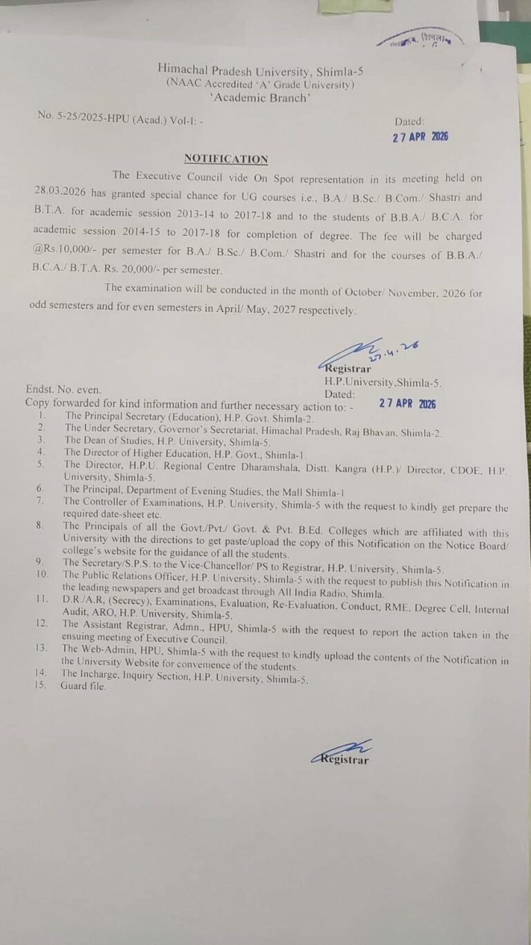 Big Relief for Students: HPU ने पुराने स्टूडेंट्स को दिया Golden Chance, अब पूरा कर सकेंगे अधूरी डिग्री