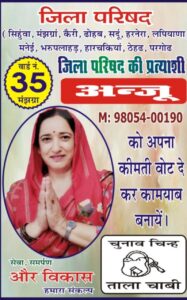 Kangra: जिला परिषद चुनाव में अंजू ने ठोकी ताल, ‘ताला चाबी’ चुनाव चिन्ह के साथ जनता से मांगा समर्थन