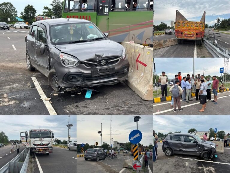 Kangra: शाहपुर में बड़ा सड़क हादसा: लदवाड़ा में बैरिकेड्स से टकराए ट्राला और कार, सभी सुरक्षित