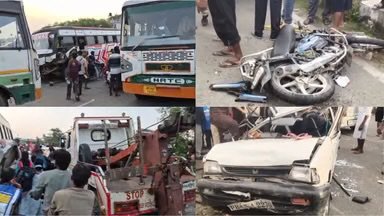 भरवाईं में तेज रफ्तार प्राइवेट बस का कहर, तीन कारों के बाद बाइक को मारी टक्कर; युवक की मौके पर मौत